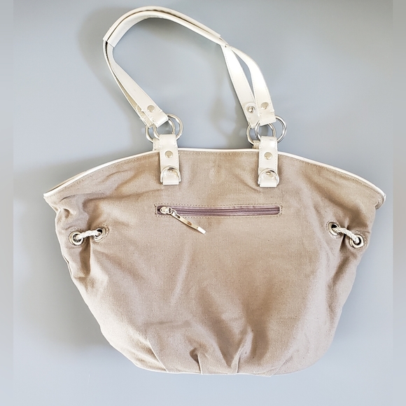 Beijo Canvas Brown & Tan Convertible/Reversible Handbag Purse Shoulder B… - Picture 2 of 15
